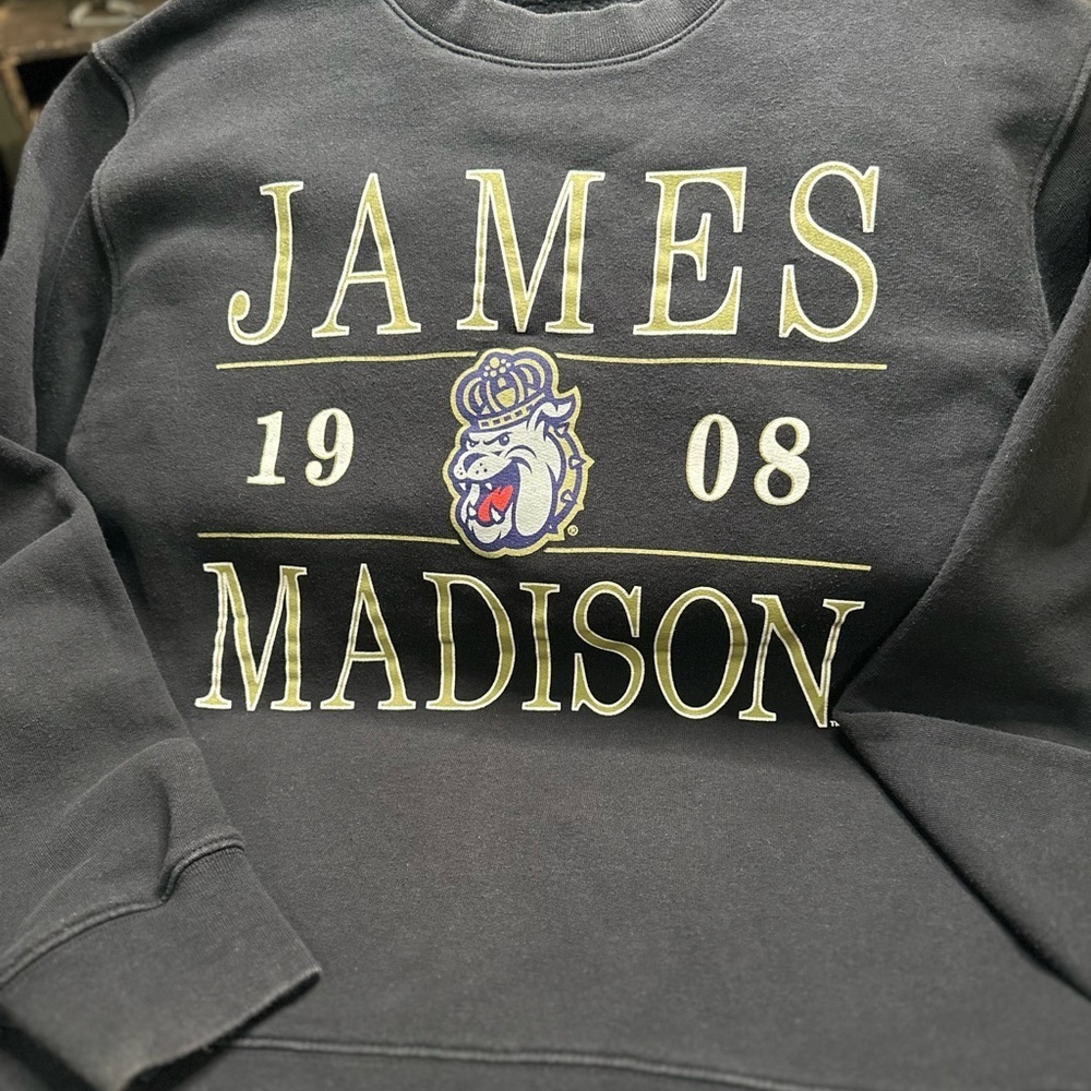 James Madison University JMU Crewneck Fall Rush Navy Sweatshirt Size S - Picture 4 of 6